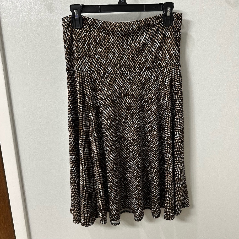 DRESSBARN Jersey Yoga Waistband Skirt Women's Sz. Medium in Brown/Black/Cream